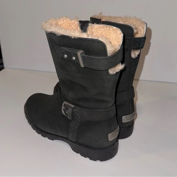 UGG Grandle Black Suede Boots with Shearling Lining - Picture 4 of 16